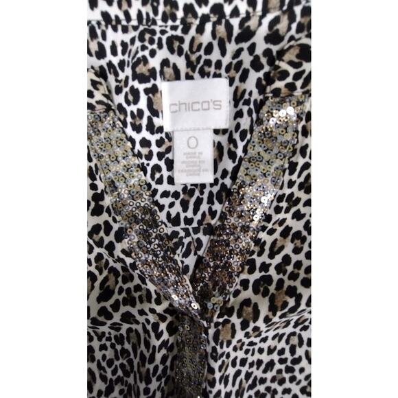 Chico's Animal Print Long Sleeve Pullover Top with Tied Bottom, Sz 0 (4) - Picture 5 of 7